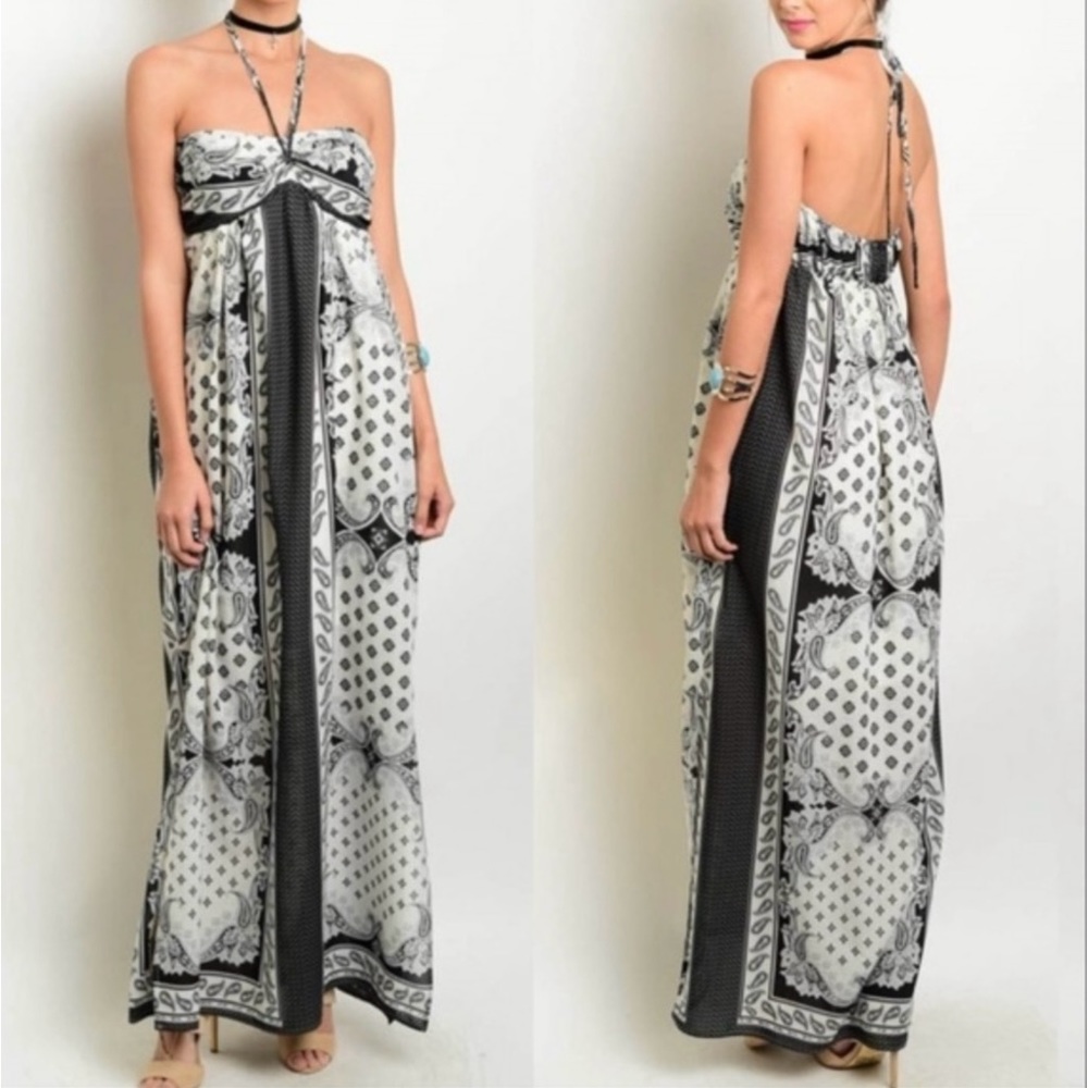 Elegant Black and White Maxi Dress